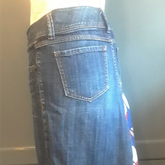 Skirt Denim - Embellished with Vintage Fabric - Size 6 - Picture 4 of 8
